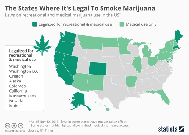 A state by state map of where marijuana is legal